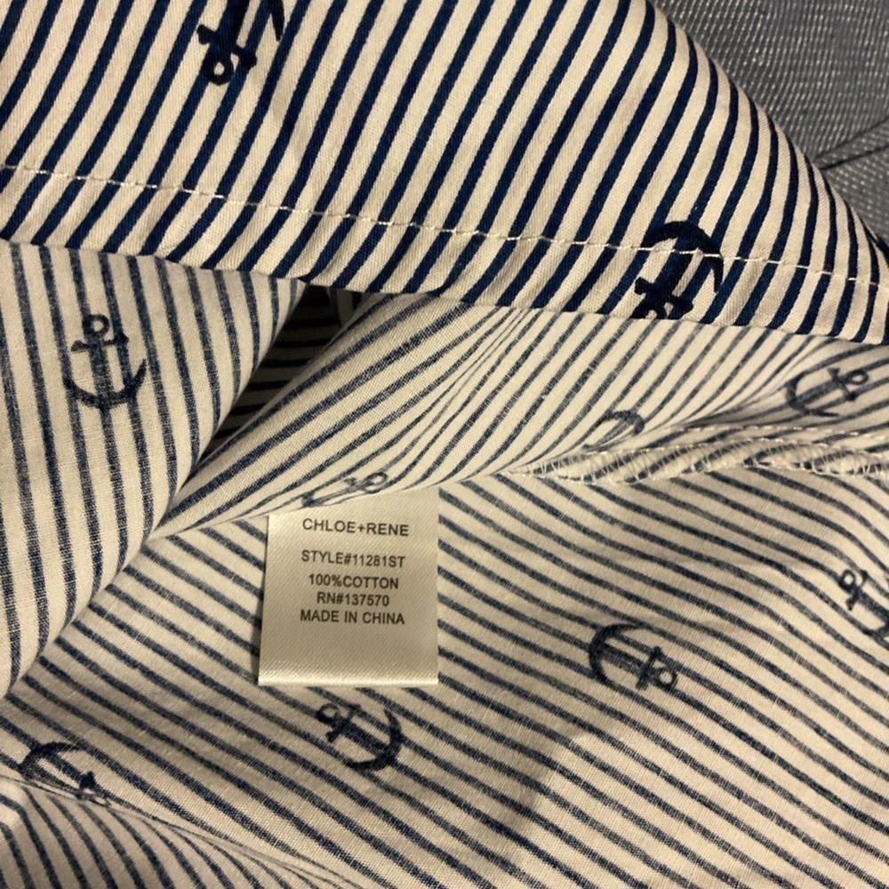 Chloe+rene Blue White Stripe Anchor Button Down Tie Front Knee Length Dress - Picture 8 of 8